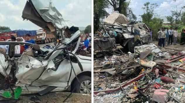 कंटेनर ने खड़ी गाडि़यों पर मारी टक्कर और फि‍र पलटा,  10 की मौत, 28 जख्‍मी